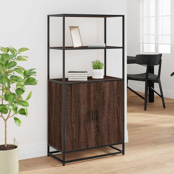 vidaXL Buffet haut ch&ecirc;ne marron 68x35x139 cm bois d'ing&eacute;nierie m&eacute;tal