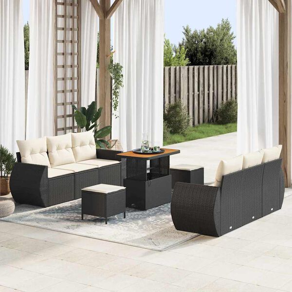 vidaXL Ensemble de canap&eacute; de jardin 9 pcs Noir et Cr&egrave;me polyrotin