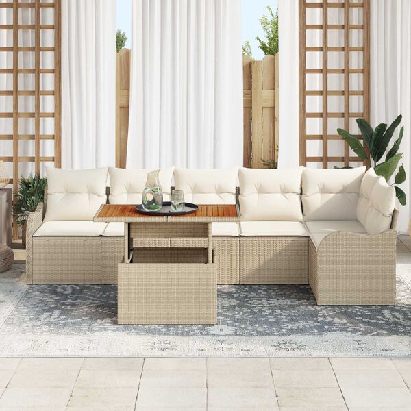 vidaXL Ensemble de canap&eacute; de jardin 7 pcs Beige Poly rotin
