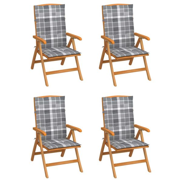 vidaXL Chaises inclinables de jardin et coussins lot de 4 Teck solide