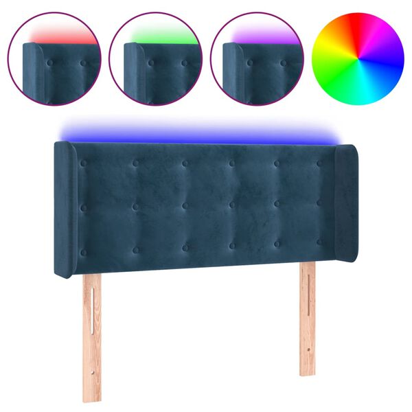 vidaXL T&ecirc;te de lit &agrave; LED Bleu fonc&eacute; 103x16x78/88 cm Velours
