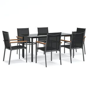 vidaXL Ensemble &agrave; manger de jardin 7 pcs noir textil&egrave;ne et acier