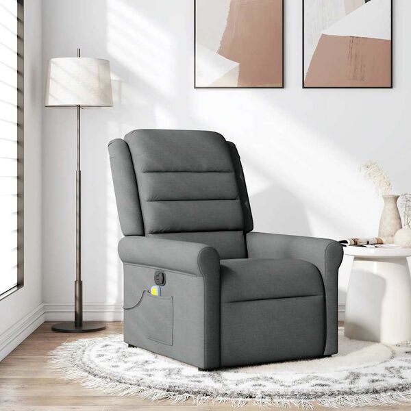 vidaXL Fauteuil inclinable de massage en tissu gris foncé