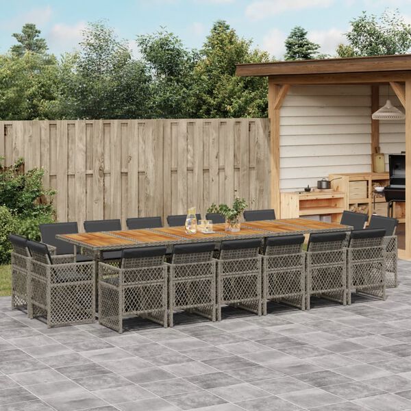 vidaXL Ensemble &agrave; manger de jardin 17 pcs et coussins r&eacute;sine tress&eacute;e