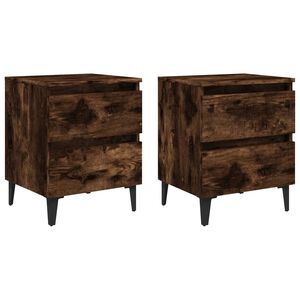 vidaXL Tables de chevet pieds en m&eacute;tal 2 pcs Ch&ecirc;ne fum&eacute; 40x35x50 cm