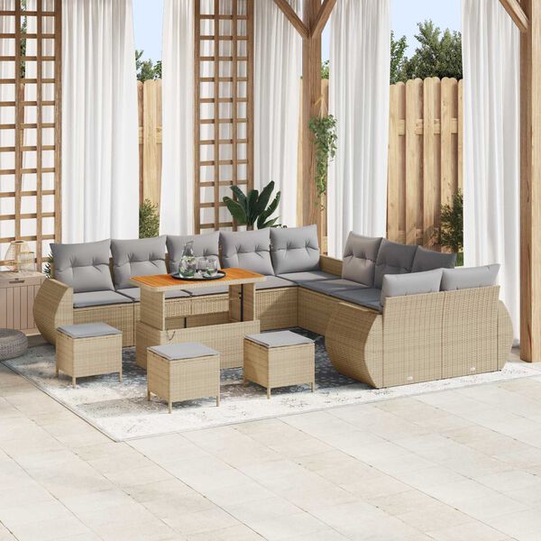 vidaXL Ensemble de canap&eacute; de jardin 14 pcs Beige polyrotin