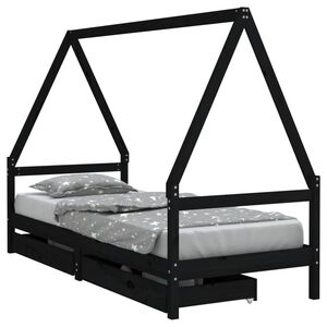 vidaXL Cadre de lit enfant avec tiroirs noir 90x200 cm bois pin massif