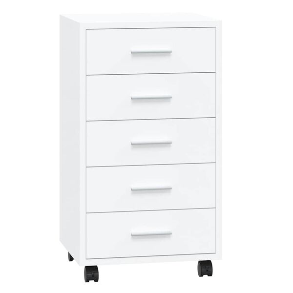vidaXL Armoire &agrave; tiroirs avec roulettes Blanc brillant Bois ing&eacute;nierie