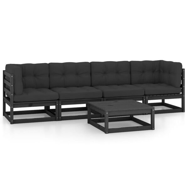 vidaXL Salon de jardin 5 pcs avec coussins Bois de pin massif