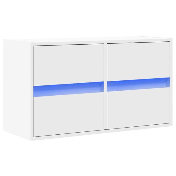 vidaXL Meuble TV mural avec lumi&egrave;res LED blanc 80x31x45 cm