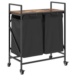 vidaXL Panier &agrave; linge &agrave; 2 compartiments avec roulettes ch&ecirc;ne fum&eacute;