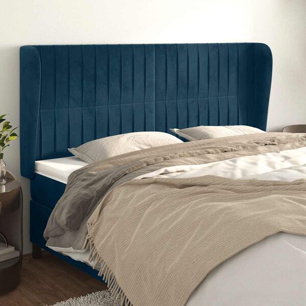 vidaXL T&ecirc;te de lit avec oreilles Bleu fonc&eacute; 203x23x118/128 cm Velours
