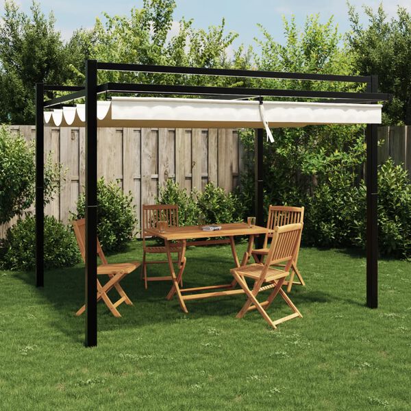 vidaXL Tonnelle de jardin avec toit rétractable crème 3x3 m aluminium