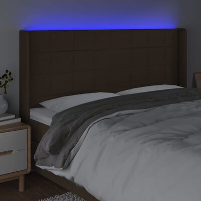 vidaXL Tête de lit à LED Marron foncé 183x16x118/128 cm Tissu