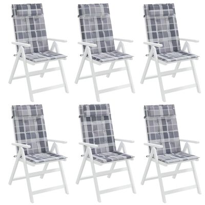 vidaXL Coussins de chaise à dossier haut lot de 6 carreaux gris