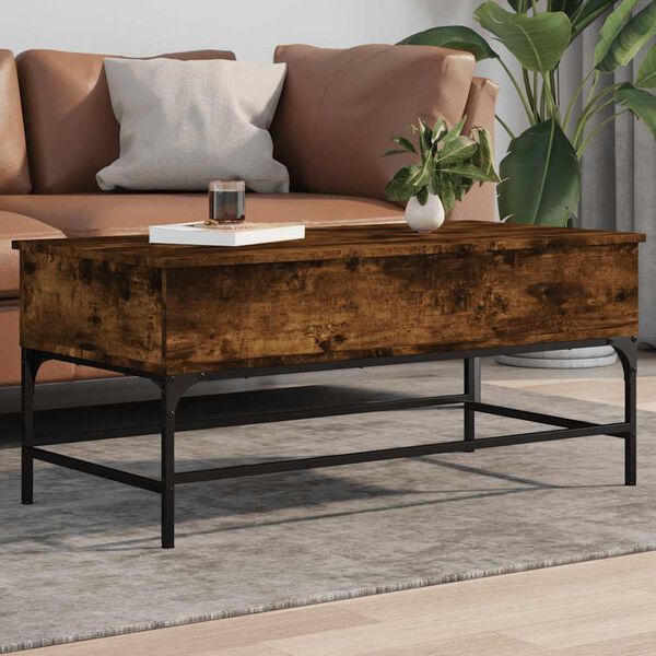 vidaXL Table basse ch&ecirc;ne fum&eacute; 100x50x45 cm bois d'ing&eacute;nierie et m&eacute;tal