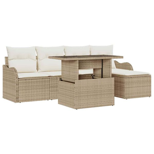 vidaXL Ensemble de canap&eacute; de jardin avec coussin 6 pcs Beige Polyrotin