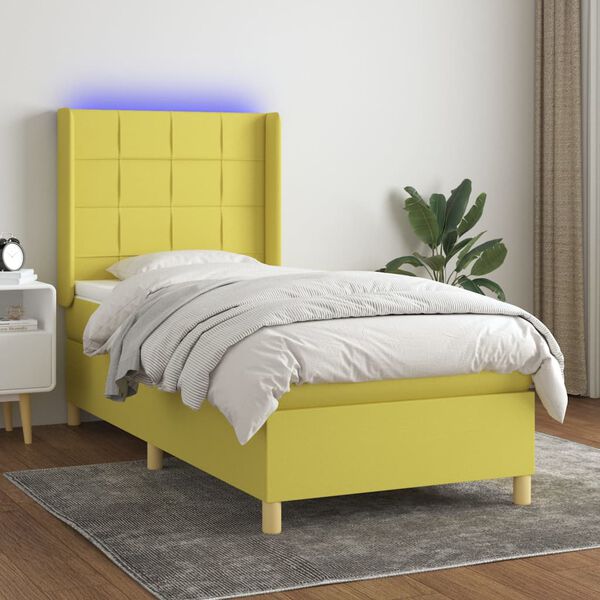 vidaXL Sommier &agrave; lattes de lit matelas et LED Vert 80x200cm Tissu