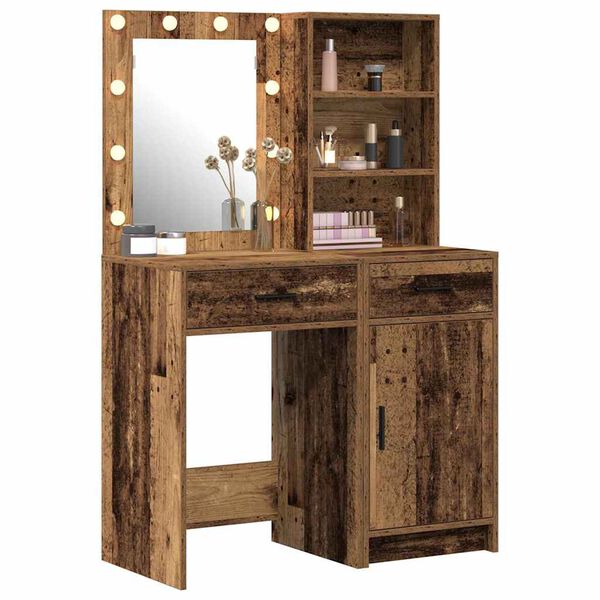 vidaXL Ensemble de table de maquillage avec LED 2 pcs Bois ancien