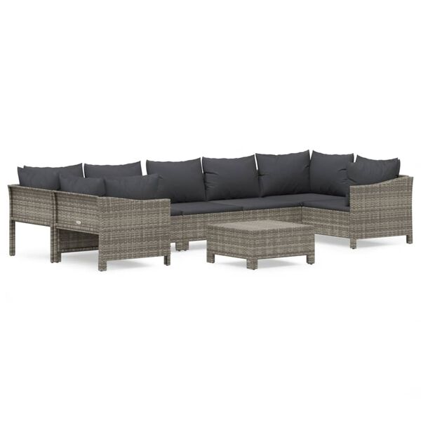 vidaXL Salon de jardin 8 pcs avec coussins Gris R&eacute;sine tress&eacute;e
