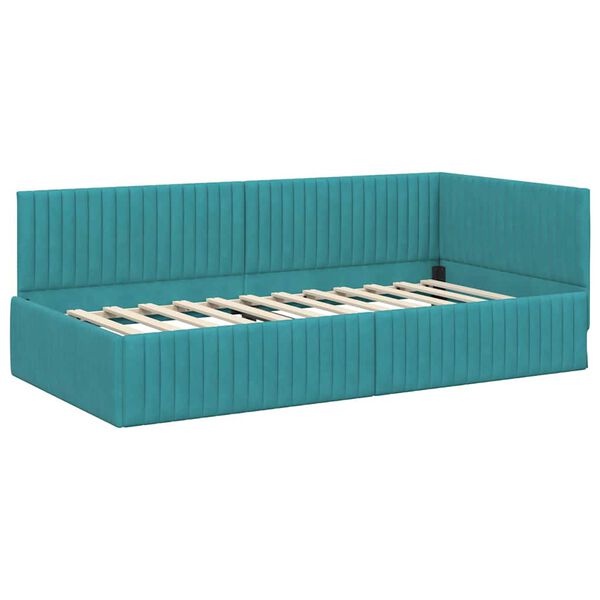 vidaXL Cadre de lit d'angle Turquoise 100 cm x 200 cm Velours