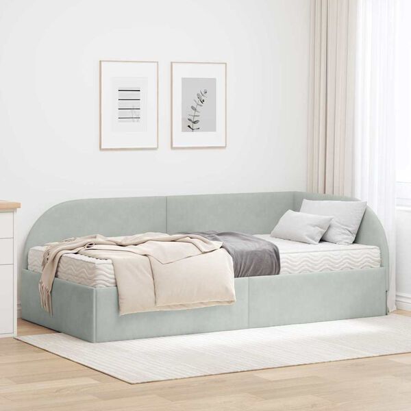 vidaXL Cadre de lit d'angle avec matelas 2 pcs Gris clair Velours