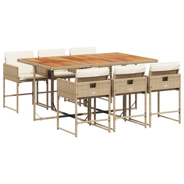 vidaXL Ensemble &agrave; manger de jardin et coussins 7 pcs beige poly rotin