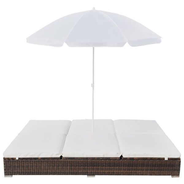 vidaXL Chaise longue d'extérieur avec parasol Résine tressée Marron