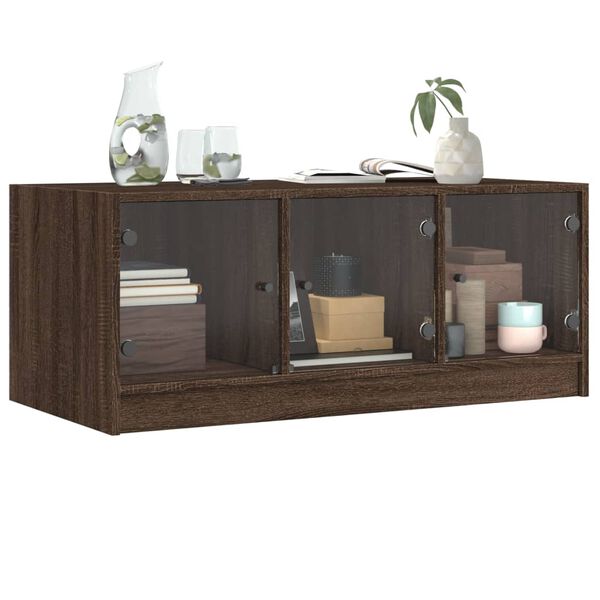 vidaXL Table basse avec portes en verre ch&ecirc;ne marron 102x50x42 cm