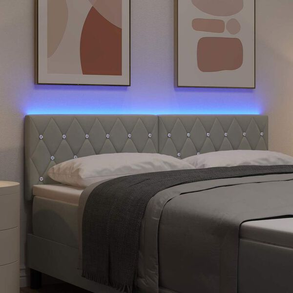 vidaXL T&ecirc;te de lit LED avec t&ecirc;te de lit Gris clair 144 cm Polyester