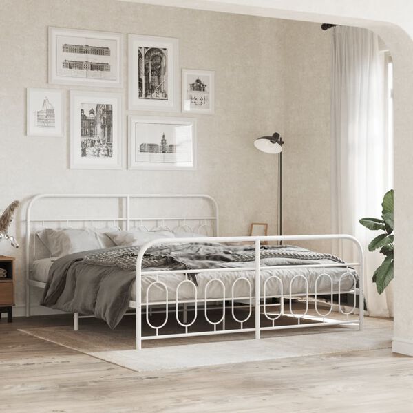 vidaXL Cadre de lit m&eacute;tal sans matelas et pied de lit blanc 160x200 cm