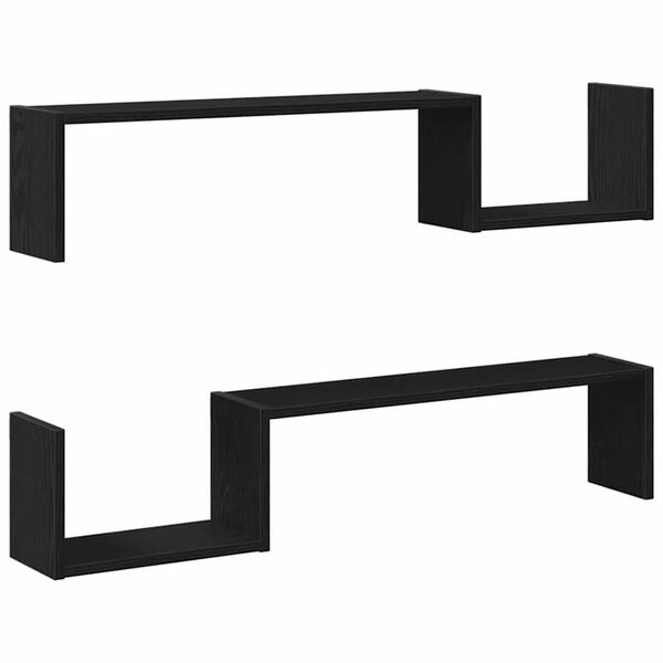 vidaXL &Eacute;tag&egrave;re Murale avec &eacute;tag&egrave;re 2 pcs Ch&ecirc;ne noir 100 x 15 x 20 cm