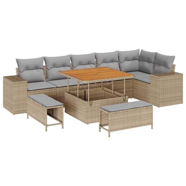 vidaXL Ensemble de canap&eacute; de jardin 9 pcs Beige polyrotin