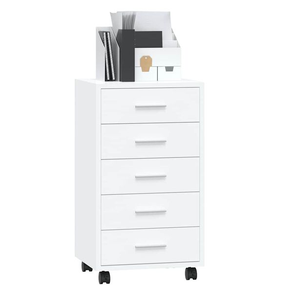 vidaXL Armoire &agrave; tiroirs avec roulettes Blanc brillant Bois ing&eacute;nierie