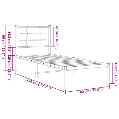 vidaXL Cadre de lit métal sans matelas avec tête de lit blanc 75x190cm