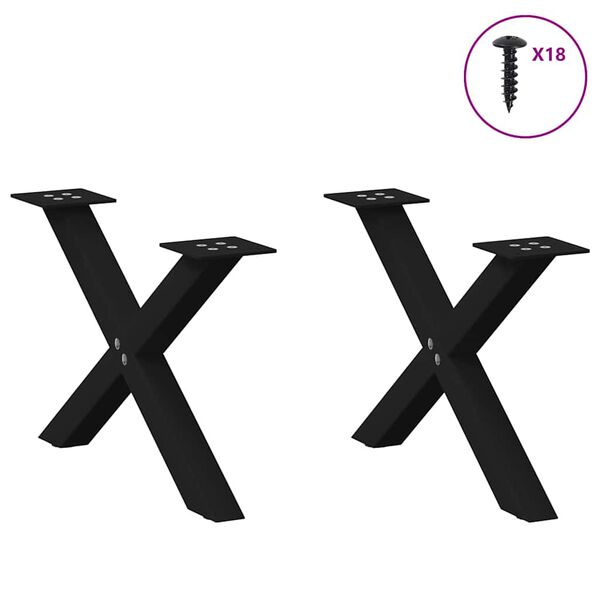 vidaXL Pieds de table basse en forme de X, 2 pi&egrave;ces, noir, 60 x (30-31) cm, acier
