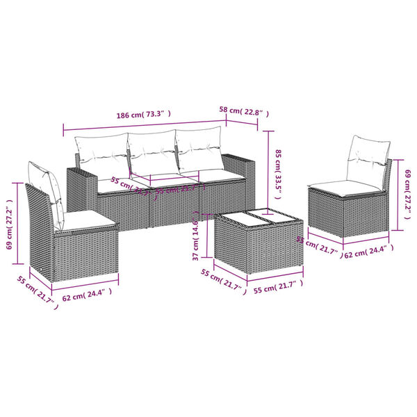 vidaXL Salon de jardin 6 pcs avec coussins noir r&eacute;sine tress&eacute;e