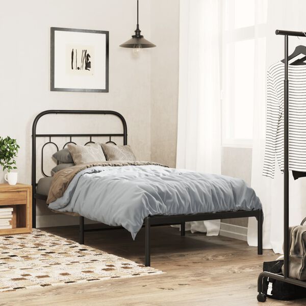 vidaXL Cadre de lit m&eacute;tal sans matelas avec t&ecirc;te de lit noir 90x200 cm