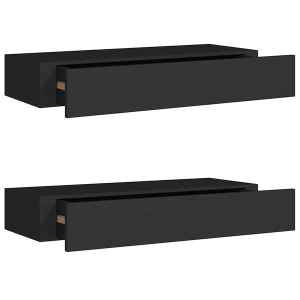 vidaXL Étagères à tiroirs murales 2 pcs Noir 60x23,5x10 cm MDF