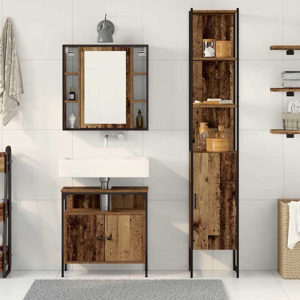 vidaXL Ensemble de mobilier de salle de bain 3 pcs Bois Ancien