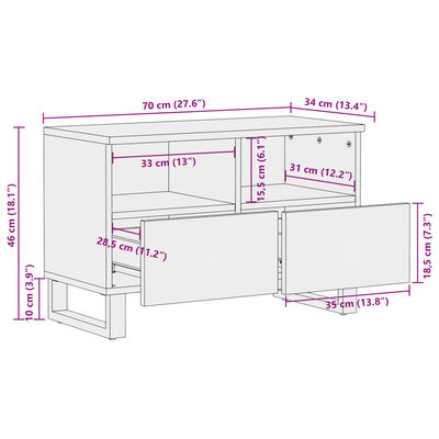 vidaXL Meuble TV blanc 70x34x46 cm bois massif de manguier