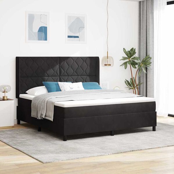 vidaXL Lit &agrave; ressorts avec matelas avec LED Noir 180 x 200 cm Velours