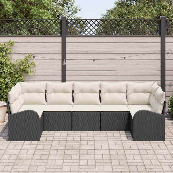 vidaXL Ensemble de canap&eacute; de jardin 7 pcs Noir Poly Rattan