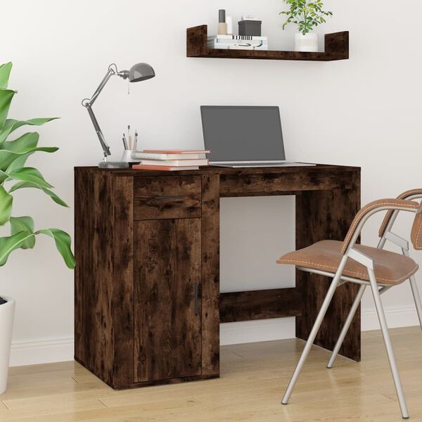 vidaXL Bureau avec armoire chêne fumé bois d'ingénierie