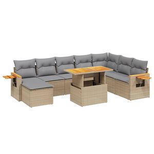 vidaXL Salon de jardin avec coussins 9 pcs beige r&eacute;sine tress&eacute;e