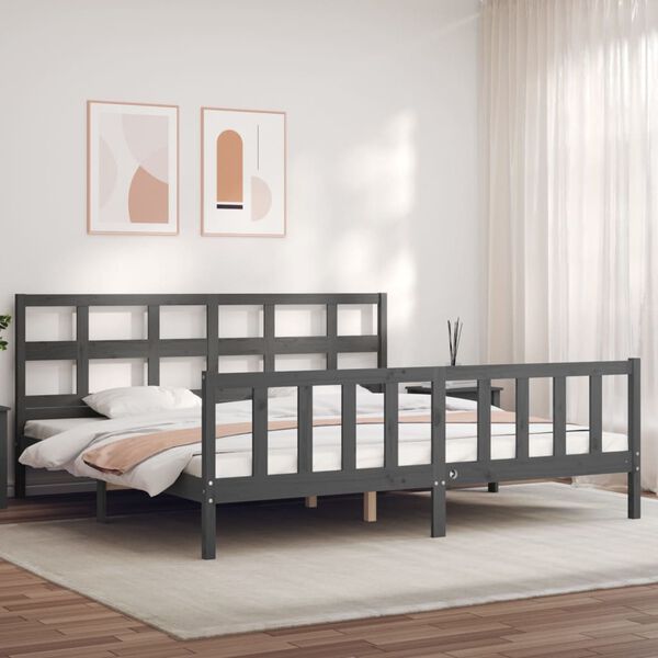 vidaXL Cadre de lit sans matelas gris 200x200 cm bois massif de pin