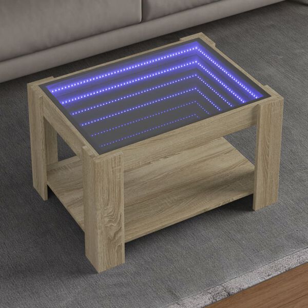 vidaXL Table basse avec LED ch&ecirc;ne sonoma 73x53x45 cm bois d'ing&eacute;nierie