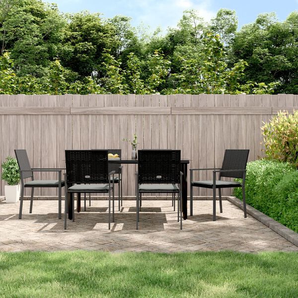 vidaXL Ensemble &agrave; manger de jardin 7 pcs coussins r&eacute;sine tress&eacute;e acier