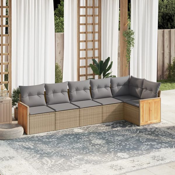 vidaXL Salon de jardin avec coussins 6 pcs beige r&eacute;sine tress&eacute;e