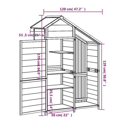 vidaXL Abri à outils de jardin moka 120x53,5x170 cm bois massif pin